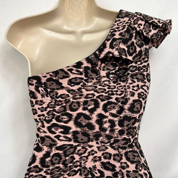 Parker Black JoJo One shoulder leopard print mini dress size 4 EUC - Picture 7 of 12